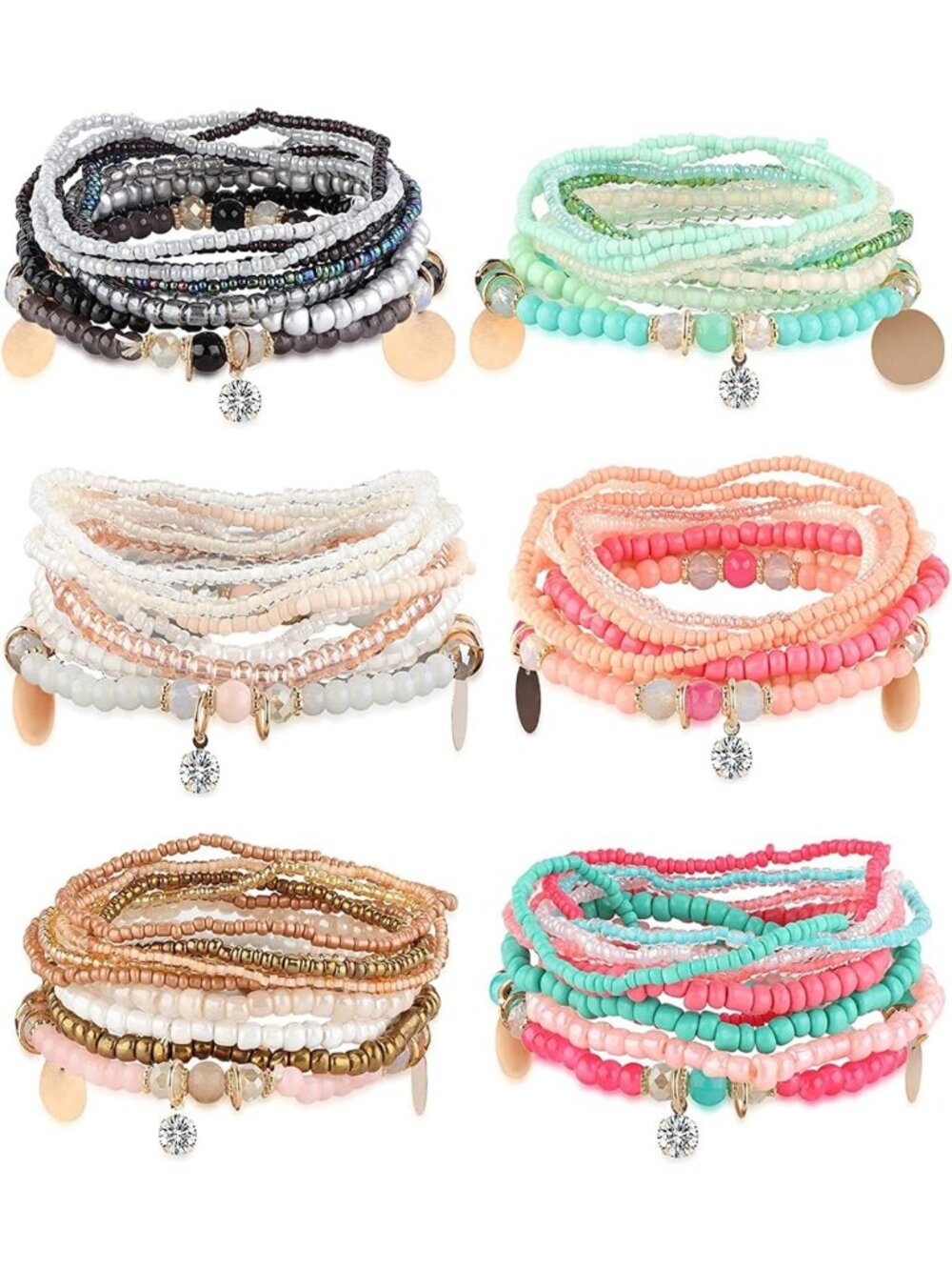 Boho Stackable Bead Bracelets Set for Women & Men - 6 Stylish Pieces